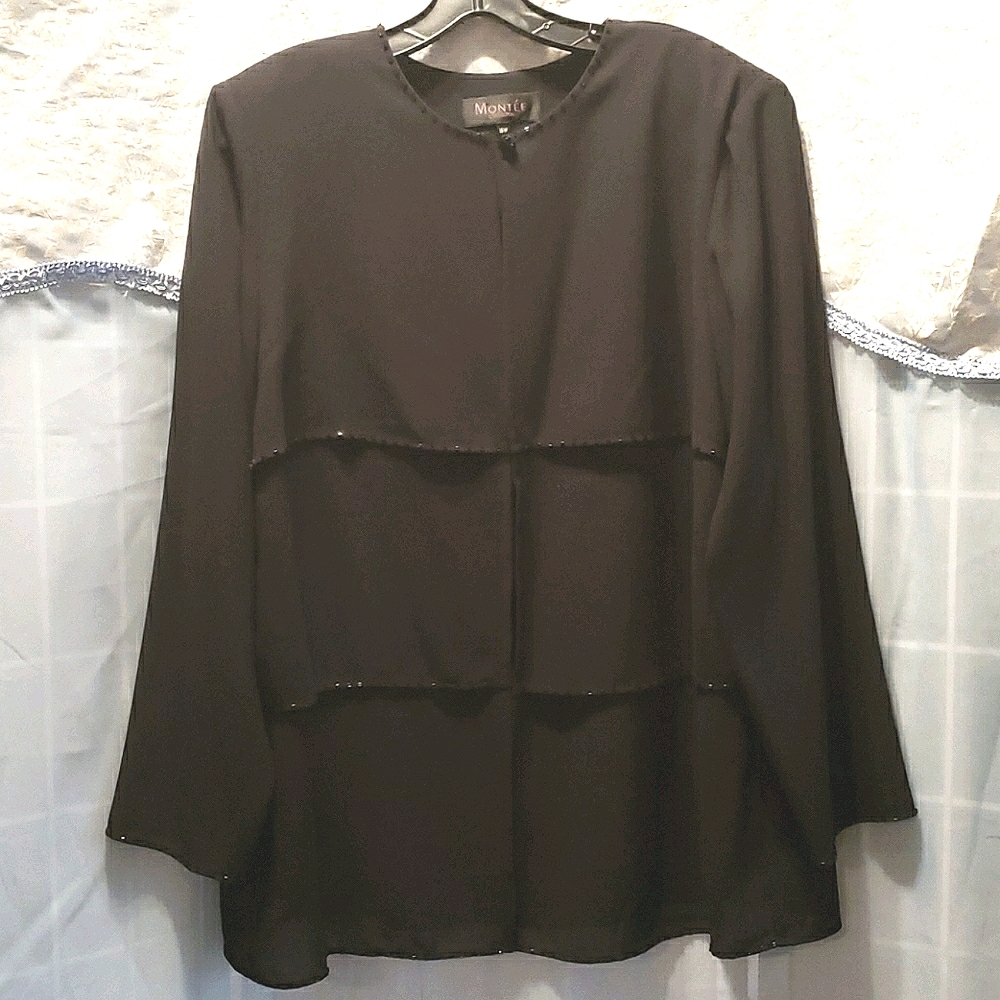 MONTEE COLLECTION BLACK BEADED JACKET SZ 16W